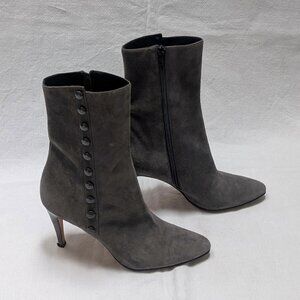 Manolo Blahnik Womens Gray Suede Button Accent Boots Heels Size 38 US 8